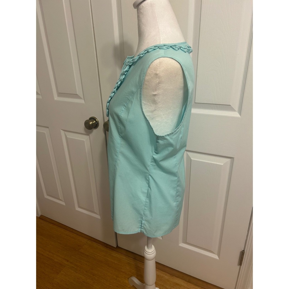 Talbots sz 10 ruffle sleeveless preppy cotton stretch top mint pastel green - Picture 5 of 11